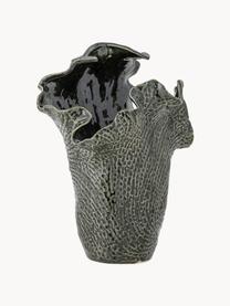 Ručne vyrobená váza z kameniny Safiya, V 30 cm, Kamenina, Tmavozelená, čierna, Š 25 x V 30 cm