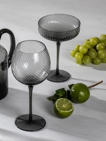 Mondgeblazen cocktailglazen Katrina met groefstructuur, 4 stuks, Glas, Zwart, transparant, Ø 12 x H 17 cm, 300 ml