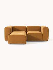 Modulares Samt-Sofa Lena (3-Sitzer) mit Hocker, Bezug: Samt (100 % Polyester) De, Gestell: Buchenholz, Spanplatte, H, Samt Ocker, B 211 x T 181 cm