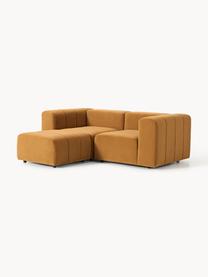 Modulares Samt-Sofa Lena (3-Sitzer) mit Hocker, Bezug: Samt (100 % Polyester) De, Gestell: Buchenholz, Spanplatte, H, Füße: Kunststoff, Samt Ocker, B 211 x T 181 cm