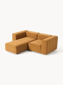 Modulares Samt-Sofa Lena (3-Sitzer) mit Hocker, Bezug: Samt (100 % Polyester) De, Gestell: Buchenholz, Spanplatte, H, Füße: Kunststoff, Samt Ocker, B 211 x T 181 cm