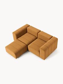 Modulares Samt-Sofa Lena (3-Sitzer) mit Hocker, Bezug: Samt (100 % Polyester) De, Gestell: Buchenholz, Spanplatte, H, Füße: Kunststoff, Samt Ocker, B 211 x T 181 cm