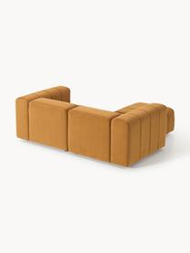 Modulares Samt-Sofa Lena (3-Sitzer) mit Hocker, Bezug: Samt (100 % Polyester) De, Gestell: Buchenholz, Spanplatte, H, Füße: Kunststoff, Samt Ocker, B 211 x T 181 cm