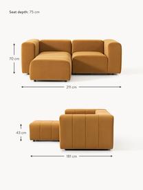 Modulares Samt-Sofa Lena (3-Sitzer) mit Hocker, Bezug: Samt (100 % Polyester) De, Gestell: Buchenholz, Spanplatte, H, Samt Ocker, B 211 x T 181 cm