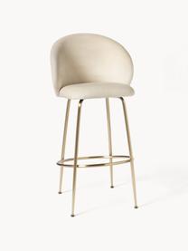 Tabouret de bar en velours Luisa, Velours blanc crème, cadre doré, larg. 54 x haut. 108 cm