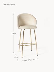 Tabouret de bar en velours Luisa, Velours blanc crème, cadre doré, larg. 54 x haut. 108 cm