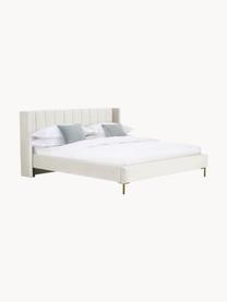 Cama tapizada en terciopelo Dusk, Tapizado: terciopelo de poliéster A, Estructura: madera de pino maciza con, Patas: metal con pintura en polv, Terciopelo beige claro, An 160 x L 200 cm