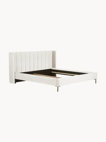 Cama tapizada en terciopelo Dusk, Tapizado: terciopelo de poliéster A, Estructura: madera de pino maciza con, Patas: metal con pintura en polv, Terciopelo beige claro, An 160 x L 200 cm