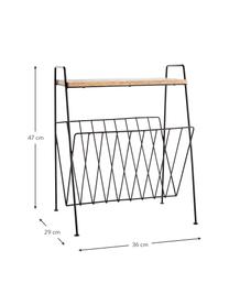 Zeitschriftenhalter Ken mit Holzablage, Gestell: Stahl, emailliert, Ablagefläche: Mangoholz, Schwarz, Braun, B 36 x H 47 cm
