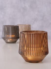 Glazen windlichten Tiago met groefreliëf, set van 3, Glas, Bruintinten, Ø 8 x H 8 cm