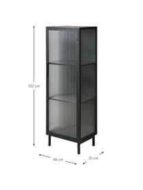 Smalle vitrine Markus met gegroefd glas en metalen frame, zwart, Frame: gecoat metaal, Zwart, transparant, 46 x 132 cm