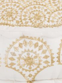 Kulatý sedací polštář s vyšívaným vzorem Casablanca, Bílá, zlatá