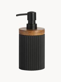 Dosificador de jabón con madera Laura, Plástico, madera de acacia, Negro, Ø 8 x Al 18 cm