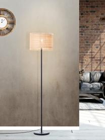 Vloerlamp Raffy van zeegras, Lampenkap: zeegras, Lichtbeige, zwart, H 154 cm