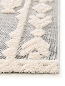 Tapis d'extérieur en laine gris ethnique à surface texturée Kim, 100 % polyéthylène, Gris, crème, larg. 80 x long. 150 cm (taille XS)