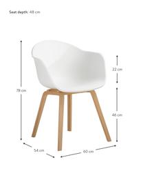 Kunststoffen armstoel Claire met houten poten, Zitvlak: kunststof, Poten: beukenhout, Wit, beukenhout, B 60 x H 54 cm