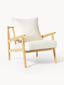 Fauteuil lounge bouclé Mikkel, Bouclé blanc cassé, bois d'hévéa laqué, larg. 66 x prof. 77 cm