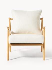 Fauteuil lounge bouclé Mikkel, Bouclé blanc cassé, bois d'hévéa laqué, larg. 66 x prof. 77 cm