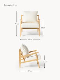 Fauteuil lounge bouclé Mikkel, Bouclé blanc cassé, bois d'hévéa laqué, larg. 66 x prof. 77 cm