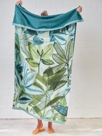 Strandlaken Jungle Vibe met bladpatroon van biokatoen, Blauw- en groentinten, met een bladpatroon, B 100 x L 180 cm