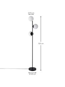 Stehlampe Lilly aus Opalglas, Lampenfuß: Metall, beschichtet, Schwarz, Weiß, H 150 cm