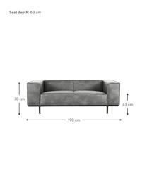 Leder-Sofa Abigail (2-Sitzer) in Dunkelgrau mit Metall-Füssen, Bezug: Lederfaserstoff (70% Lede, Beine: Metall, lackiert, Leder Dunkelgrau, B 190 x T 95 cm