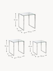 Beistelltisch Katrine mit Glasplatte, 3er-Set, Gestell: Stahl, verchromt, Tischplatte: Sicherheitsglas, Chromfarben, Transparent, Set mit verschiedenen Größen