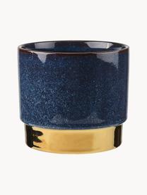 Macetero de gres Golden Touch, Cerámica de gres, Azul oscuro, dorado, Ø 15 x Al 13 cm
