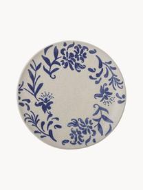 Assiettes plates avec motif floral peint à la main Petunia, 6 pièces, Grès cérame, Beige, tons bleus, Ø 24 cm