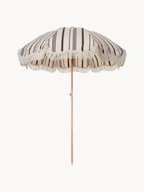 Sonnenschirm Retro mit Fransen, abknickbar, Gestell: Holz, laminiert, Fransen: Baumwolle, Cremeweiß, Schwarz, Ø 180 x H 230 cm