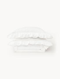 Copripiumino in cotone percalle lavato con volant Louane, Bianco, Larg. 200 x Lung. 200 cm