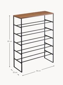 Schuhregal Tower, Gestell: Stahl, pulverbeschichtet, Platte: Mitteldichte Holzfaserpla, Haken: Kunststoff, Schwarz, Dunkles Holz, B 66 x H 87 cm