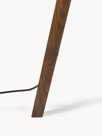 Stojací stativová lampa z masivního dřeva se sametovým stínidlem Jake, skandi styl, Tlumeně bílá, hnědá, V 150 cm