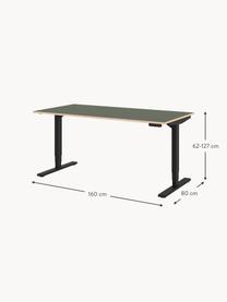 Höhenverstellbarer Schreibtisch Y-Line, Gestell: Metall, pulverbeschichtet, Tischplatte: Spanplatte, melaminharzbe, Olivgrün, Schwarz, B 160 x T 80 cm