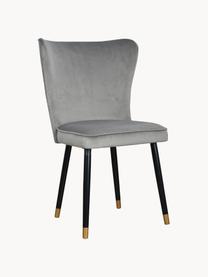 Sedia imbottita in velluto grigio Monti, Rivestimento: velluto (100% poliestere), Gambe: legno impiallacciato, Velluto grigio, nero, dorato, Larg. 55 x Prof. 66 cm