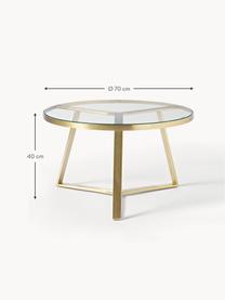 Runder Couchtisch Fortunata, Tischplatte: Glas, gehärtet, Gestell: Metall, gebürstet, Transparent, Goldfarben, Ø 70 cm