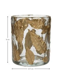 Portalumino in vetro Golden Leaf, Vetro, foglie, Trasparente, dorato, Ø 7 x Alt. 9 cm