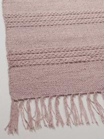 Tappeto in cotone a righe tono su tono con frange Tanya, 100% cotone, Rosa, Larg. 200 x Lung. 300 cm (taglia L)