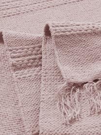 Tappeto in cotone a righe tono su tono con frange Tanya, 100% cotone, Rosa, Larg. 200 x Lung. 300 cm (taglia L)