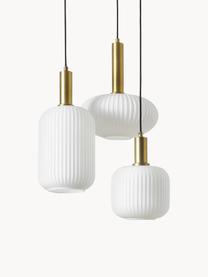 Cluster hanglamp Candela van opaalglas, Decoratie: vermessingd metaal, Wit, goudkleurig, B 49 x H 29 cm