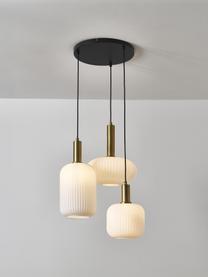 Cluster hanglamp Candela van opaalglas, Decoratie: vermessingd metaal, Wit, goudkleurig, B 49 x H 29 cm