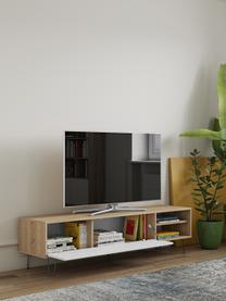 Tv-meubel Aero met klapdeur, Frame: met melamine beklede spaa, Poten: gelakt metaal, Eikenhoutkleurig, wit, B 165 x H 44 cm