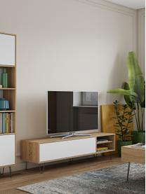 Tv-meubel Aero met klapdeur, Frame: met melamine beklede spaa, Poten: gelakt metaal, Eikenhoutkleurig, wit, B 165 x H 44 cm