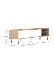 Meuble TV avec porte à clapet Aero, Bois de chêne, blanc, larg. 165 x haut. 44 cm