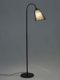 Leeslamp Ljusdal met houten decoratie, Lampenkap: stof, Lampvoet: gecoat metaal, Decoratie: walnoothout, Zwart, walnoothout, H 140 cm