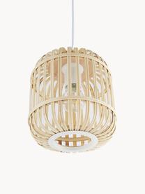 Kleine hanglamp Adam van bamboehout, Lampenkap: bamboe, hout, Baldakijn: gepoedercoat metaal, Wit, lichtbruin, Ø 35 x H 38 cm