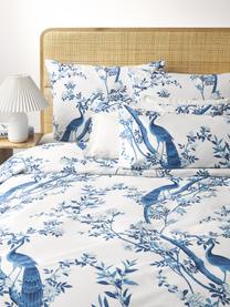 Housse de couette en percale de coton avec motif floral Annabelle, Blanc, bleu, larg. 200 x long. 200 cm