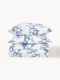 Housse de couette en percale de coton avec motif floral Annabelle, Blanc, bleu, larg. 200 x long. 200 cm