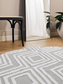 Tapis rond gris avec structure en relief tissé main Ziggy, 100 % coton, Gris, Ø 120 cm (taille S)