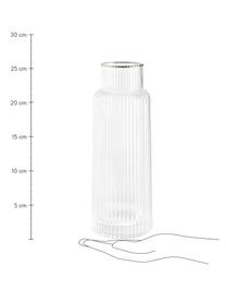 Handgefertigte Wasserkaraffe Minna mit Rillenrelief und Silberrand, 1.1 L, Glas, mundgeblasen, Transparent, Silber, Ø 10 x H 25 cm, 1.1 L